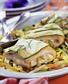 Fish parcels wrapped in courgette