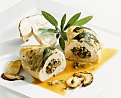 Stuffed chicken breast with ceps and sage