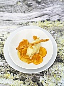 Olive ice cream with clementine compote