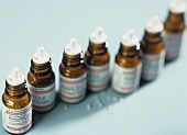 Homeopathic remedies in small medicine bottles