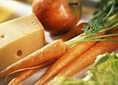 Carrots, cheese and an apple (cropped)