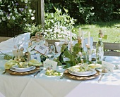 A festively laid table for wine tasting outdoors