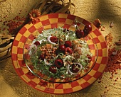 Frisee lettuce with lentils and cherries