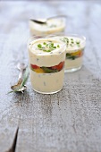 Spicy layered dish with sheep's cheese and summer vegetables