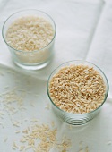 Long grain rice in glass bowls