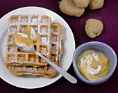 Sweet potato and hazelnut waffles with apple green