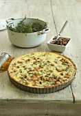 Truffled butternut squash quiche with a sweet pecan nut relish