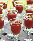 Strawberry and cucumber gazpacho in glasses