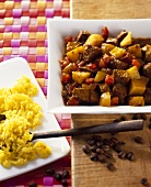 Pork curry with coffee and turmeric rice