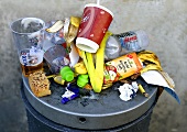 An over-full litter bin