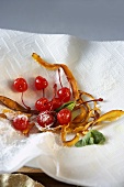 Remains of fruit and sugar on kitchen towel
