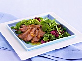 Mixed salad leaves with duck breast