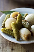 Pickled gherkins and onions