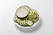 Courgettes and aubergine, sliced and grated