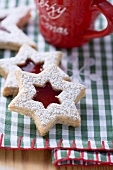 Jam biscuits on checked cloth (Christmas)