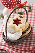 Assorted Christmas biscuits in small basket