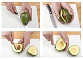 Halving an avocado, removing the stone & peeling the fruit