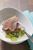 Duck breast with pear and Gorgonzola sauce