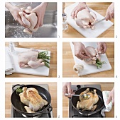 Preparing roast chicken with herb stuffing