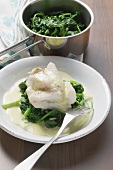 Fish with spinach and mustard sauce