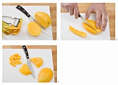 Peeling and slicing or dicing a mango