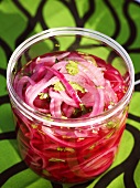 Pickled onions in a jar