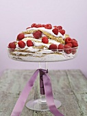 Pancake cake with fresh raspberries