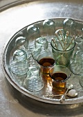 Peppermint tea on pewter tray (Morocco)