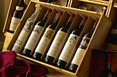 Old wines in wooden boxes