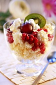 Rice pudding with fruit and cream