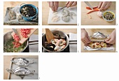 Making linguine al cartoccio (linguine with seafood)