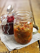 Apple & cranberry relish and ratatouille in jars