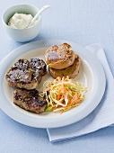 Lamb chops with potatoes and cabbage salad