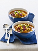 Minestrone in two soup bowls