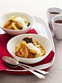 Fruit compote with honey and cream