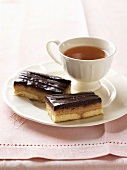 Chocolate maple slices and a cup of tea