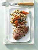 Peppered steak with chick-pea salad