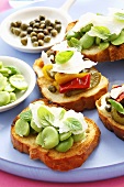 Bruschettas with various vegetarian toppings