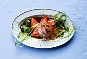 Savoury strawberry salad with beef fillet