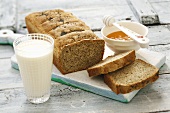 Home-made wholemeal bread with honey and milk