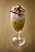 Ice cream sundae with cream and chocolate shavings