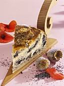 A piece of mascarpone and quark cake with poppy seeds