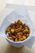 Croutons on kitchen roll