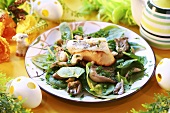 Spinach salad with oyster mushrooms & cheese baguette (Easter)