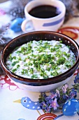 Aubergine and yoghurt sauce with herbs for Easter