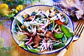 Spinach salad with shiitake mushrooms for Easter