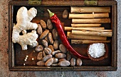 Ingredients and spices for making chocolates