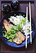 Sea bass fillet with rice and coriander