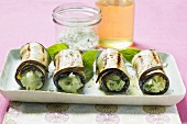 Aubergine rolls filled with potato and basil cream