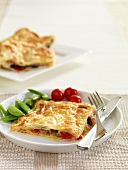 Puff pastry filled with mushrooms, cheese and peppers
